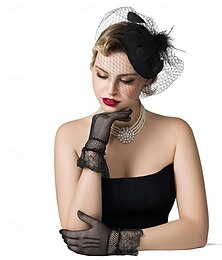 voordelige -Fascinators pillbox hoeden voor vrouwen, theekransje hoed en korte kanten handschoenen set perfect voor Kentucky Derby, cocktail