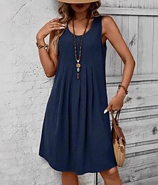 economico -Per donna Normale Taglia EU / US Mini Abito Vestito Canotta Abito lungo in cotone Casual Spiaggia Senza maniche Casa Lavoro Streetwear Vestibilità comoda Tinta unica Senza Maniche Girocollo Marrone