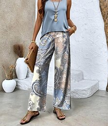 economico -Completi da donna pantaloni moda vacanze quotidiano senza maniche scollo a U floreale geometrico outdoor casual quotidiano bianco blu azzurro estate vestibilità ampia