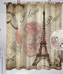 economico -Tenda da doccia con ganci 180cm*180cm (70"*70") in poliestere lavabile impermeabile modello decorativo per bagno e vasca torre Eiffel vintage