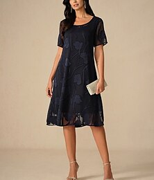 economico -Per donna Mini Abito Vestito in Chiffon Elegante Casual Vestibilità comoda Floreale Manica Corta Girocollo Blu marino Estate