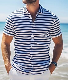 economico -Per uomo Classico Striscia bretone Camicia Camicia Estiva Camicia con Bottoni Manica Corta Moda Casual All'aperto Vacanza Abbigliamento Quotidiano Estate Primavera Collo ripiegato Stampa 3D camicie