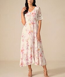 economico -Per donna Vestito maxi Abito linea A Elegante Moda Da mare Giornaliero Standard Floreale Manica corta A V Rosa Estate