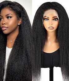 abordables -Perruque en cheveux humains avec dentelle frontale 13x4, perruque Yaki lisse avec cheveux de bébé pour femmes noires, perruque longue en cheveux humains avec dentelle