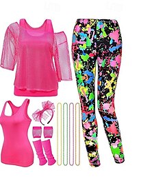 billige -Retro / vintage 1980erne Drakter Leggings Treningsklær Disk Netting Rund hals Dame Halloween Karneval Pride-parade Pride måned Voksen Sokker Halskjeder Pannebånd Alle årstider