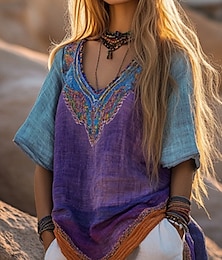 economico -Per donna camicetta western Camicia Boho Blusa Fiore Moderno Boho Manica Corta Scollo a V Top Regolari Quotidiano Uscire Stampato Viola Estate