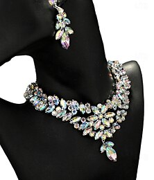 economico -Set di gioielli da sposa 2 Zircone Zircone Strass 1 Collana Orecchini Per donna Elegante Vintage Lusso Carino Perline A foglia Benedetto Irregolare Parure di gioielli Per Matrimonio Anniversario Feste