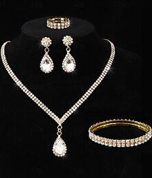 abordables -Ensembles de bijoux de mariée 1 ensemble bagues en alliage de diamant imitation 1 collier 1 bracelet boucles d'oreilles ensemble de bijoux artistiques pour femmes pour mariage invité de mariage fête