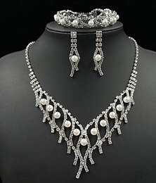 abordables -Ensembles de bijoux de mariée 1 ensemble en alliage de diamant imitation 1 bracelet boucles d'oreilles collier ensemble de bijoux élégants pour femmes pour mariage invité de mariage fête tenue de