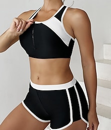 abordables -Maillots de bain pour femmes tankini 2 pièces maillot de bain short dos nu contrôle du ventre taille haute ajusté vacances plage vêtements couleur bloc en U sans manches