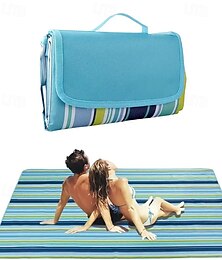 voordelige -Extra groot 80 x 60 outdoor picknickkleed, draagbaar strandmatje, duurzaam Oxford-doek, perfect voor kamperen, wandelen en vakanties, alle seizoenen, levendig gestreept ontwerp, duurzaam materiaal