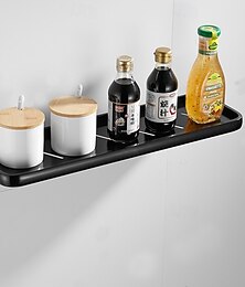 abordables -Estante de almacenamiento para ducha de pared, sin perforaciones, de aluminio, con espacio negro, para baño, bandeja de una sola capa, soporte para cosas