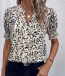 economico -Blusa da donna grafica a pois elegante casual a maniche corte scollatura a V top regolari quotidiani per le vacanze nero giallo rosa blu beige estate