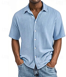 economico -Per uomo Camicia Camicia Estiva Camicia casual Camicia da Spiaggia Camicia con Bottoni Nero Bianco Vino Blu marino Marrone Manica Corta Semplice Bavero Vacanza Camicia hawaiana Pieghe Abbigliamento