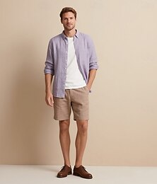 preiswerte -Herrenhemd aus 100 % Leinen mit Knopfleiste, Freizeithemd, einfarbig, formell, lässig, weiß, hellgrün, rot, dunkelblau, langärmlig, Umlegekragen, Sommer-/Winterkleidung, einfarbig
