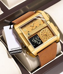 abordables -Hommes Montre numérique Montre à quartz Rétro Vintage Grand cadran Montre-bracelet Rétroéclairage LED Chronographe IMPERMÉABLE Vrai Cuir Suivre