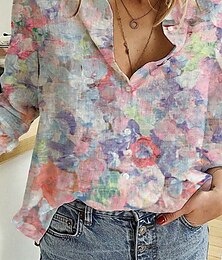 economico -Per donna Camicia Abbottonare Blusa Fiore Moderno Casual Manica Lunga Colletto a Camicia Top Regolari Quotidiano Uscire Stampato Giallo Verde chiaro Rosa Viola Verde Estate