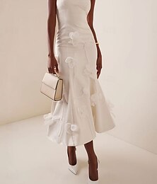 economico -Abiti da sposa con applicazioni floreali 3D abito da doccia per la sposa senza maniche lunghezza midi in satin sirena con colore solido