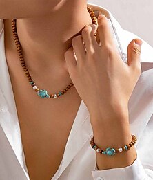 preiswerte -Set aus Halskette und Armband mit Schildkrötenmotiv aus Naturholzperlen für Herren – verstellbarer Schmuck im Boho-Strandstil für den Sommerurlaub und die Freizeit
