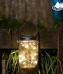 economico -elegante festa di nozze ricevimento solare barattolo di vetro coperchio luci stringa - luci fata lucciola esterna impermeabile per patio, giardino, decorazioni per feste 6 set