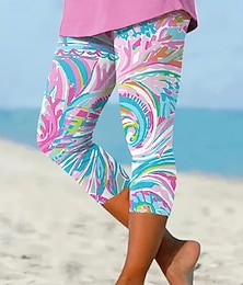 billiga -Kvinnors leggings capribyxor hög elasticitet semester vintage mode kalvlängd hög midja grafiskt geometriskt abstrakt tryck andningsbar mjuk stretchig formell semester kontor rosa sommar vår