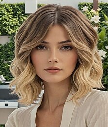 economico -parrucca riccia bob con frangia, parrucche sintetiche corte e ondulate per donne, colore biondo miele