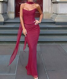 abordables -Sirène / Trompette Robes de Quinceanera Élégant Robe Mariage robe demoiselle d honneur Longueur au sol Sans manches Sans bretelles Polyester Dos nu avec Froncé 2025