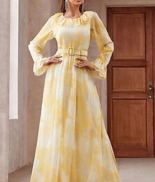 economico -Abiti da sposa A-Line scollatura a girocollo manica lunga lunghezza a terra abiti da sposa in chiffon con sash  nastro