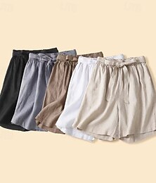abordables -Femmes Short en coton et lin Shorts Slacks Occasionnel Court Naturel Uni Avec Poches Taille Élastique Extérieur Confortable Vacances Fête Abricot Noir Blanche Bleu Été Coupe régulière