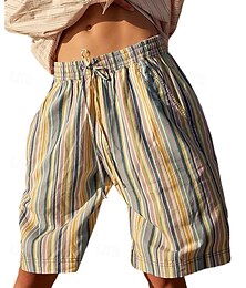 abordables -Femmes Slacks Mi-long Boho Longueur Genou Naturel Rayé Avec Poches Conception à cordon élastique Extérieur Confortable Vacances Sortir Rose Violet Claire Orange Vert Été Coupe régulière