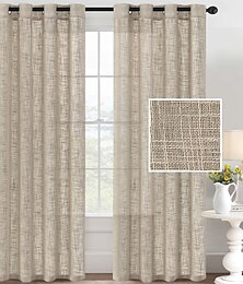 abordables -Rideaux en lin, rideaux aspect lin pour salon, toile de jute, lin texturé, rideaux à œillets en nickel filtrant la lumière, rideaux de chambre à coucher, ensembles de 2 panneaux, intimité ajoutée