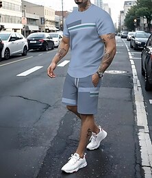 economico -Per uomo Linea 2 pezzi Set di magliette Top estivi Manica Corta Pantaloni corti Girocollo Streetwear Canotta sportiva Casual Sport & Outdoor Casuale Stampa 3D Estate Nero Verde chiaro Blu