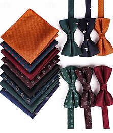economico -Cravatta a farfalla vintage da uomo per feste nuziali completi per il ritorno a casa cravatta a farfalla con motivo e fazzoletto da taschino stampato floreale bordeaux blu navy verde scuro