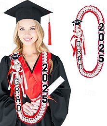 abordables -Ruban de remise de diplôme Lei 2025 double couche fait main, guirlande de fleurs en satin pour diplômés, décoration de fête de cérémonie de remise de diplômes