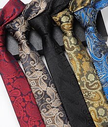 economico -cravatte vintage da uomo, cravatta con fantasia per feste di matrimonio, con stampa floreale nera gialla rossa