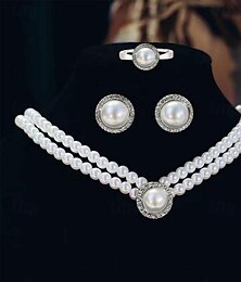 billige -brudesmykkesett 1 sett imitert perlelegering ringer øredobber halskjede kvinners elegante enkle smykkesett for bryllup valentinsdag spesiell anledning