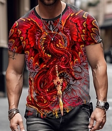 baratos -Homens Dragão Camiseta Manga Curta Camiseta Impressão 3D Gola Redonda Camisa Exagerado Designer Festa Rua Casual Vermelho Verão Primavera Todas as Estações Roupa S M L XL XXL XXXL 4XL