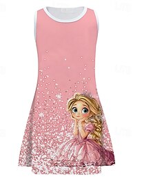 baratos -Meninas 3D Desenho Animado Floco de Neve Vestido Sem Manga Verão Primavera Férias Diário Feriado Princesa Lindo Doce Infantil 4-12 anos Vestido casual Vestido A Line Altura dos Joelhos Normal