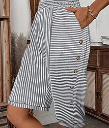 economico -Per donna Pantaloni in cotone e lino Semi-lungo Casual Lunghezza al ginocchio Vita Alta A righe Tasca Elastico in vita Stampato Comodo All'aperto Confortevole Streetwear Abbigliamento quotidiano