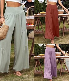 economico -Per donna Pantaloni in cotone e lino Pantaloni Eleganti Moda Lunghezza intera Naturale Semplice Elastico in vita All'aperto Confortevole Casual Quotidiano Weekend Magenta scuro Vinaccia blu navy Blu