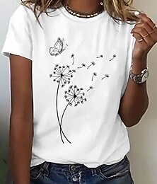 abordables -Femmes T-shirt Fleuri Graphique ancien Élégant Classique Manche Courte Col ras du cou Hauts Réguliers Quotidien Week-end Imprimé Noir Blanche Rose Claire Bleu Été Printemps