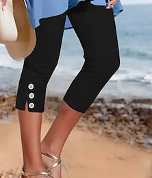 abordables -Femmes Slim Chinos Mi-long Occasionnel Collants Longueur mollet Naturel Uni Fendu Séchage Rapide Doux Confortable Vacances Décontracté Quotidien Noir Blanche Été Slim
