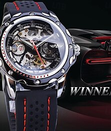 abordables -Reloj mecánico WINNER para hombres lujo gran esfera moda negocios automático de cuerda automática decoración luminiscente reloj de cuero