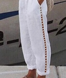 economico -Pantaloni larghi da donna in cotone e lino a tinta unita chinos base casual lunghi vita alta semplici tasche comfort all'aperto micro-elastici vacanza street casual bianco estate primavera