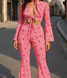 billige -Retro / vintage 1970erne Drakter Avskåret topp Bell Bottom Bukser Hippie Sløyfer Blomstret Dame Halloween Karneval Maskerade Fest Dagligdagstøy Voksne Topp Bukser Vår sommer