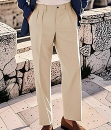 abordables -Hombre Pantalones de algodón Chinos Botones Bolsillo Plisado Plano Comodidad Trabajo Negocio Estilo clásico Negro Azul Marino Microelástico