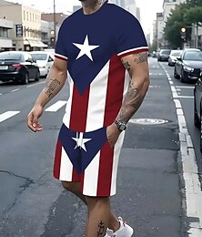 economico -Giorno dell'Indipendenza Americana Per uomo Bandiera Americana 2 pezzi Set di magliette Top estivi Manica Corta Pantaloni corti Girocollo Canotta sportiva Casual Di tendenza Vacanza Sport & Outdoor