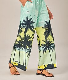 economico -Per donna Gamba larga Lunghezza intera Vita Alta Elegante Bohemien Vacanza Casuale Quotidiano Vacanza al Mare Verde chiaro Estate XS S M