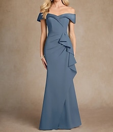 abordables -Sirène / Trompette Robe de Demoiselle d'Honneur  Épaules Dénudées Manche Courte Élégant Longueur au sol Tissu Extensible avec Volants / Fronces 2022