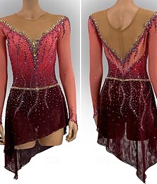 preiswerte -Eiskunstlaufkleid Damen Mädchen Eislaufen Kleid Schwarz Rrot Daumenloch Asymmetrischer Saum Netzstoff Hohe Elastizität Training Wettbewerb Eiskunstlaufkleidung Klassisch Kristall / Strass Langarm